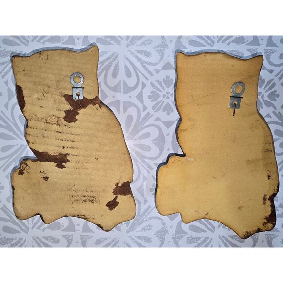 Vintage 1970s Owl Wall Plaques – Set of 2 – Retro Brown & Cream Lightweight - Picture 5 of 11
